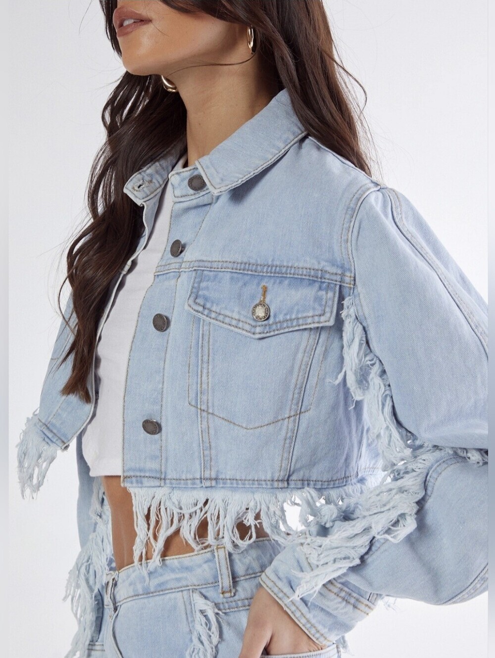 *NWT* Nasty Gal Frayed Edge Light Wash Cropped Denim Jacket, Sz 4 US